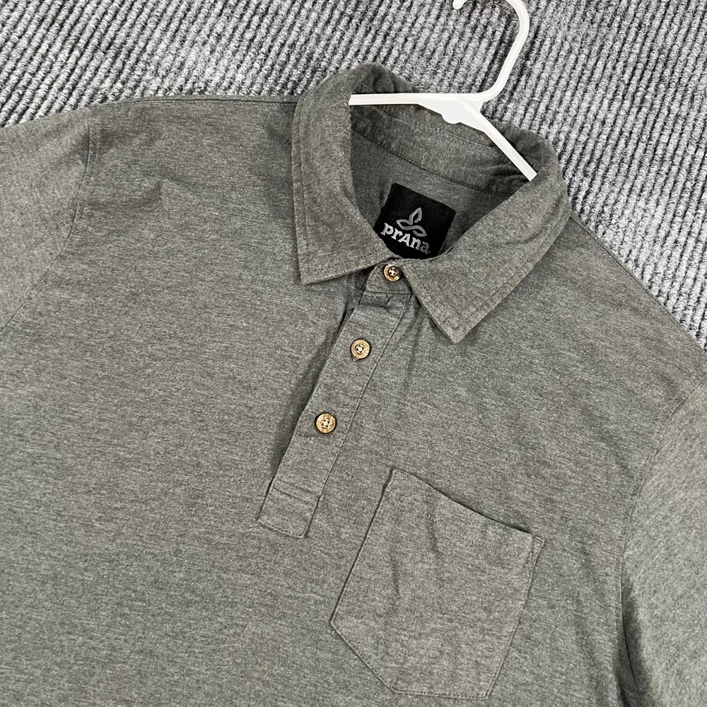 Prana Polo Shirt Mens Medium Gray Short Sleeve Pocket Casual Comfort Outdoor